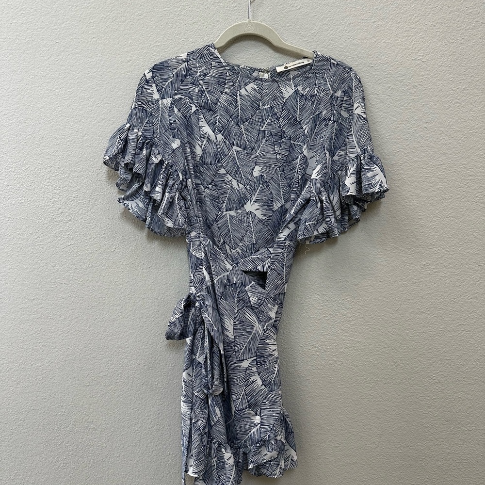 Impeccable Pig Blue Leaf Wrap Mini Dress